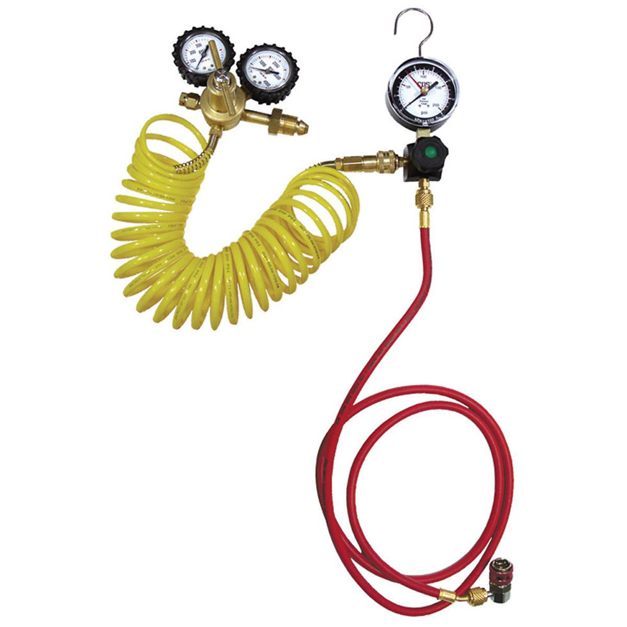 CPS Products Nitrogen Pressure Leak Test Kit with Regulator — 200 PSIG Gauge, 6ft. Red Service Hose, 25ft. Coiled Air Hose, Model# CPSNITROKITG